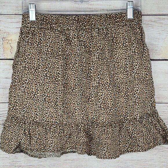 Tahari 100% Linen Brown Polka Dot Ruffle Hem Mini Pull On Skirt Medium - Picture 5 of 6